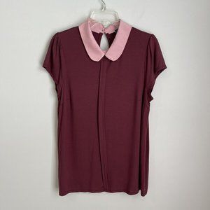 Modcloth Burgundy Perfected Polish Knit Top Peter Pan Collar